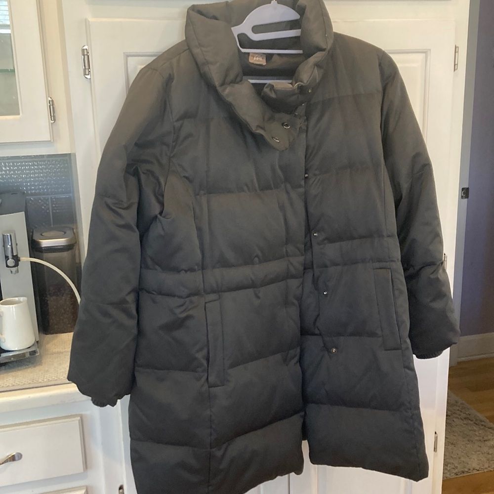 J. Jill Down Puffer Jacket Dark Grey Mid-Length Side Snap Jacket Large - Picture 2 of 11